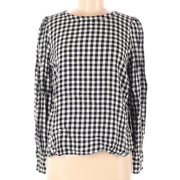 Loft Long Sleeve Blouse Black White Gingham - Picture 1 of 12